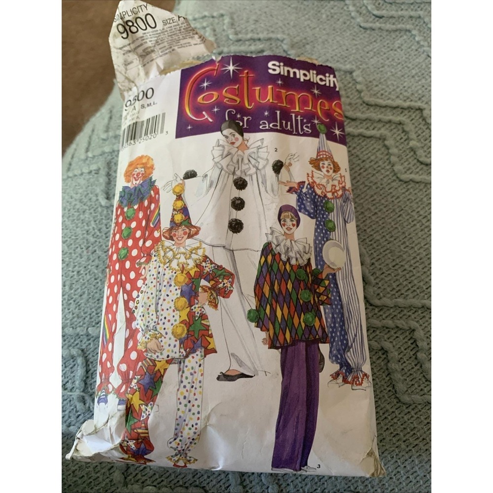 Simplicity Pattern 9800 Clown Costume Sz Adult S M L Cut